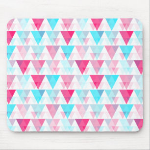 Aqua Blue and Pink Triangles Geometric Pattern Mouse Mat