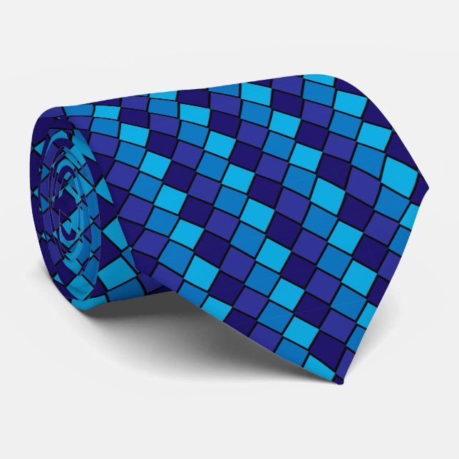 Aqua, Blue and Purple Checked Necktie (Rolled)