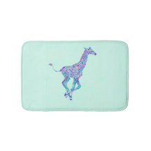 aqua blue and purple giraffe bath mat