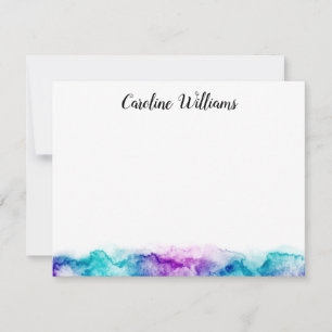 Aqua blue and purple watercolor personalised name card