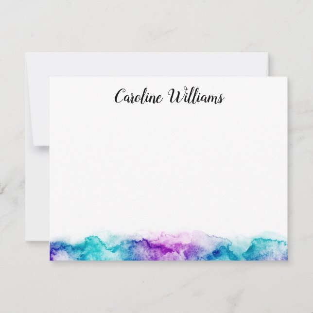 Aqua blue and purple watercolor personalised name card (Front)