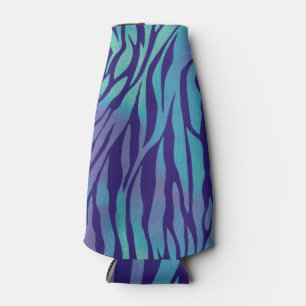 Aqua Blue And Purple Zebra Stripes Bottle Cooler