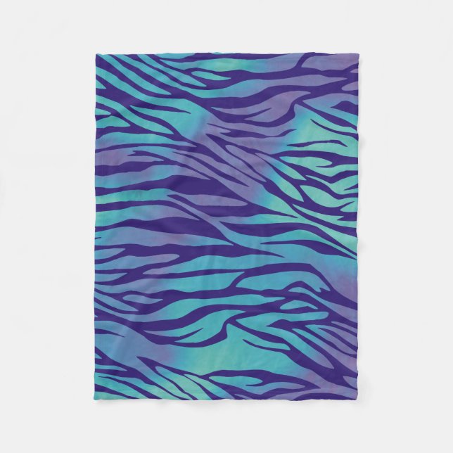 Aqua Blue And Purple Zebra Stripes Fleece Blanket (Front)