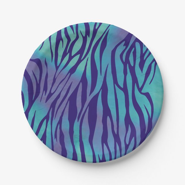 Aqua Blue And Purple Zebra Stripes Paper Plate (Front)