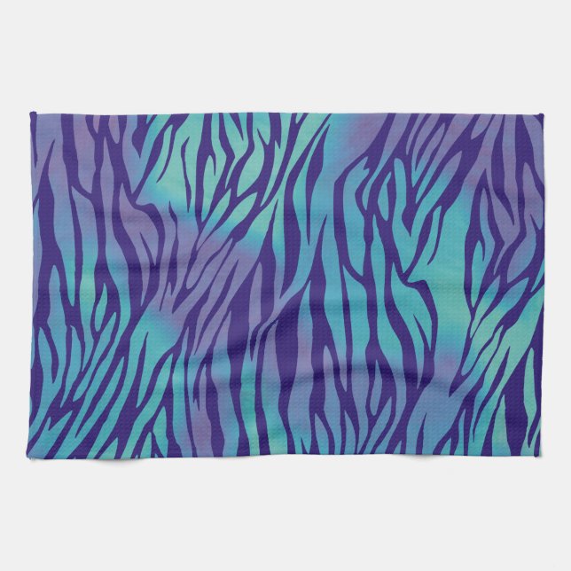 Aqua Blue And Purple Zebra Stripes Tea Towel (Horizontal)