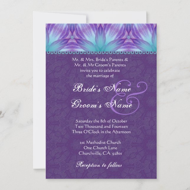 Aqua Blue and Royal Purple Purple Wedding V2 Invitation (Front)