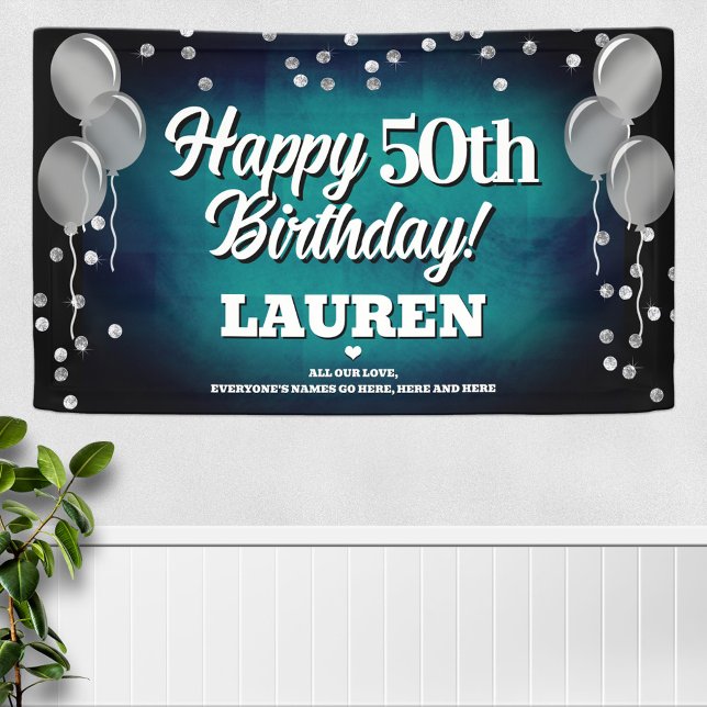 Aqua Blue and Silver Happy Birthday Banner (Creator Uploaded)