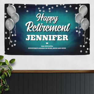 Aqua Blue and Silver Happy Retirement Banner