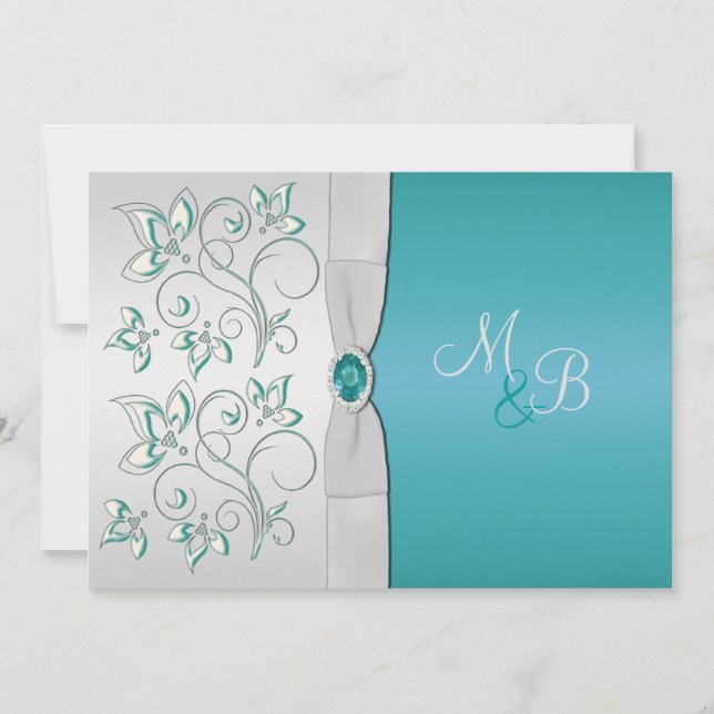 Aqua Blue and Silver Monogrammed Invitation (Front)
