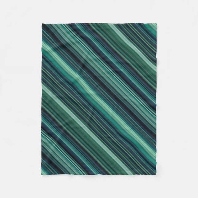 Aqua Blue and Teal Stripes Fleece Blanket (Front)