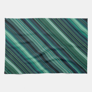 Aqua Blue and Teal Stripes Tea Towel