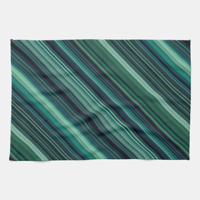 Aqua Blue and Teal Stripes Tea Towel (Horizontal)