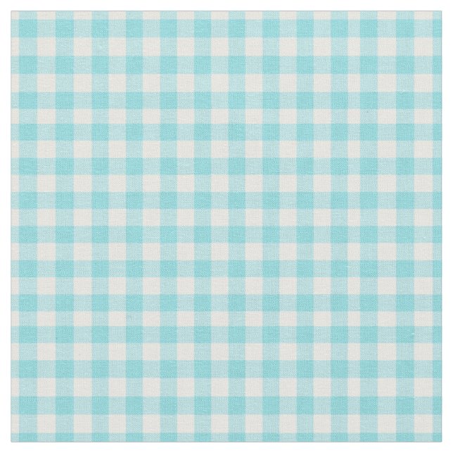 Aqua Blue and White Chequered Gingham Fabric (Close Up)