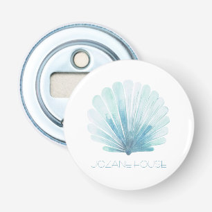 Aqua Blue and White Coastal Seashell Personalised Bottle Opener