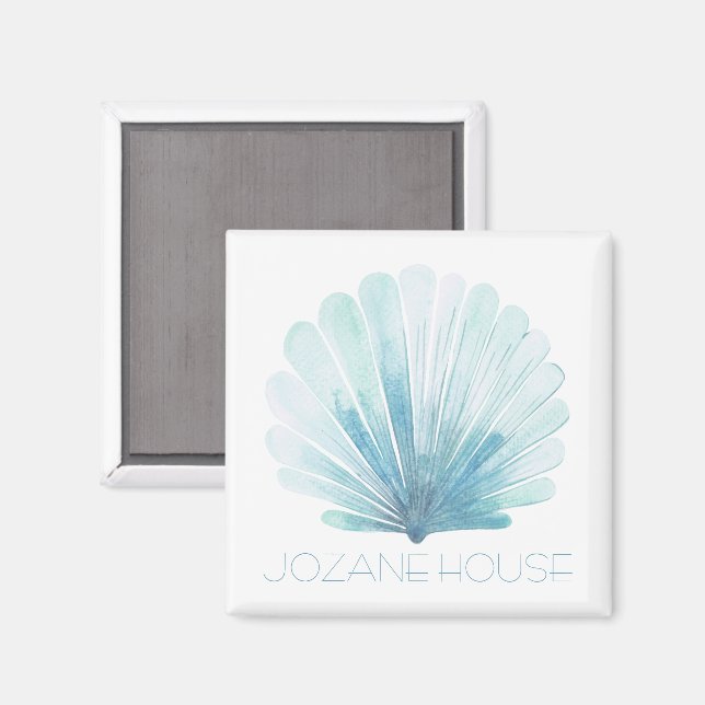 Aqua Blue and White Coastal Seashell Personalised Magnet (Front/Back)