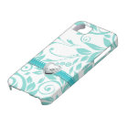 Aqua Blue and White Damask Pattern with Monogram