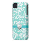 Aqua Blue and White Damask Pattern with Monogram