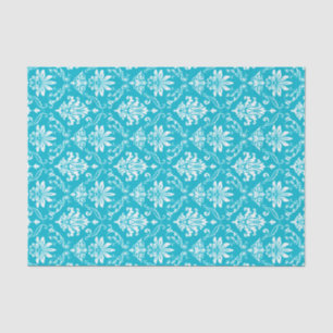 Aqua Blue and White Damask Tissue Paper