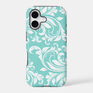 Aqua Blue and White Damasked Pattern