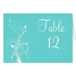 Aqua Blue and White Floral Table Number Card