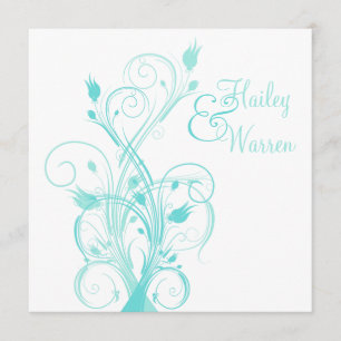 Aqua Blue and White Floral Wedding Invitation
