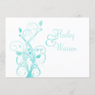 Aqua Blue and White Floral Wedding Invitation
