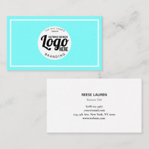 Aqua Blue And White Logo Professional Business Card