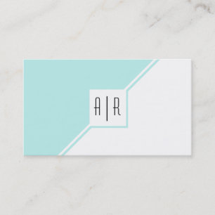 Aqua blue and white modern monogram geometric business card