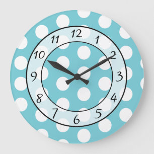 Aqua Blue and White Polka Dot Whimsical Clock