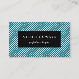 Aqua Blue and White Stripes Business Card