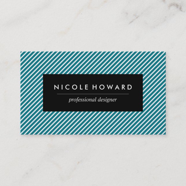 Aqua Blue and White Stripes Business Card (Front)