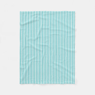Aqua Blue and White Stripes Fleece Blanket