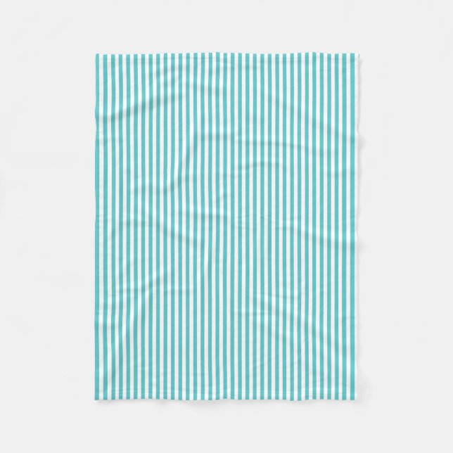 Aqua Blue and White Stripes Fleece Blanket (Front)