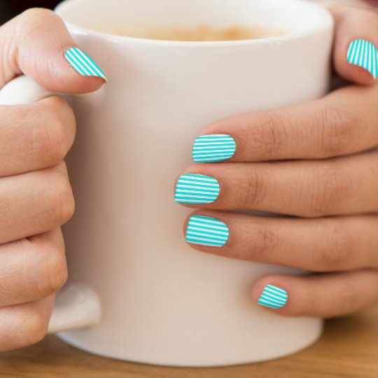 Aqua Blue And White Stripes Minx Nail Art Zazzle Co Uk