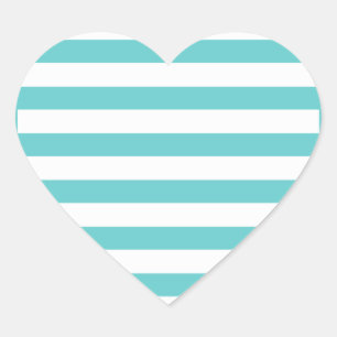Aqua Blue and White Stripes Pattern Heart Sticker