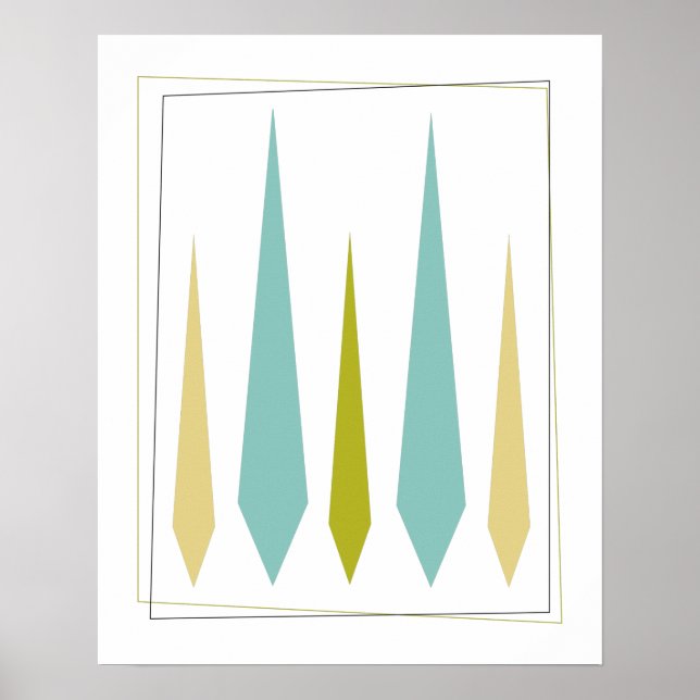 Aqua Blue Avocado Green Yellow Funky Diamonds Poster (Front)