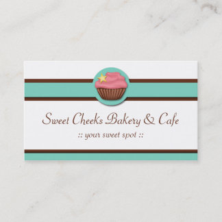 Aqua Blue Banner Pink Cupcake Business Cards