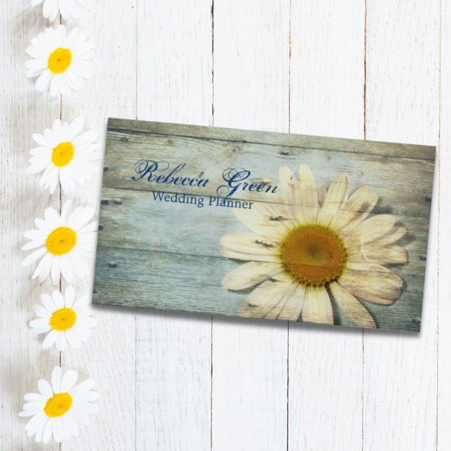 aqua blue barn wood white daisy florist business card (aqua blue barn wood white daisy florist business card)
