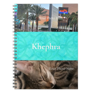 Aqua Blue Batik Name and Photo Collage Notebook