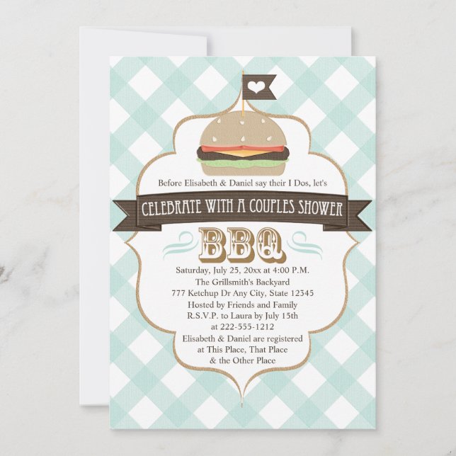 Aqua Blue BBQ Couples Wedding Shower Invitations (Front)