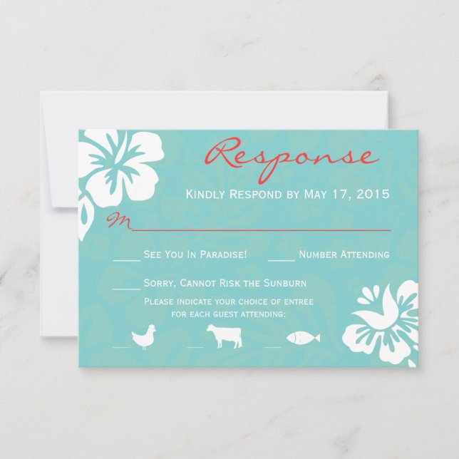 Aqua Blue Beach Flowers RSVP Response Card (Front)