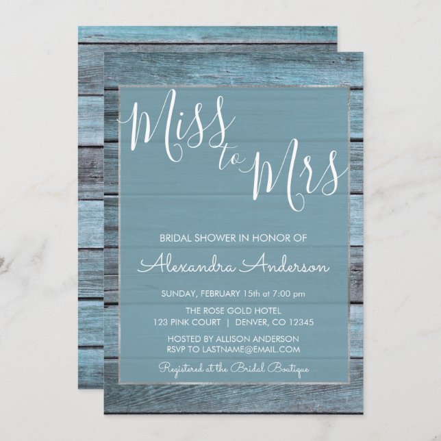 Aqua Blue Beach House Miss to Mrs Bridal Shower Invitation (Front/Back)