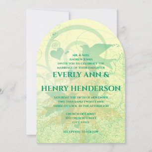 Aqua Blue Birds & Pine Trees Wedding Invitations
