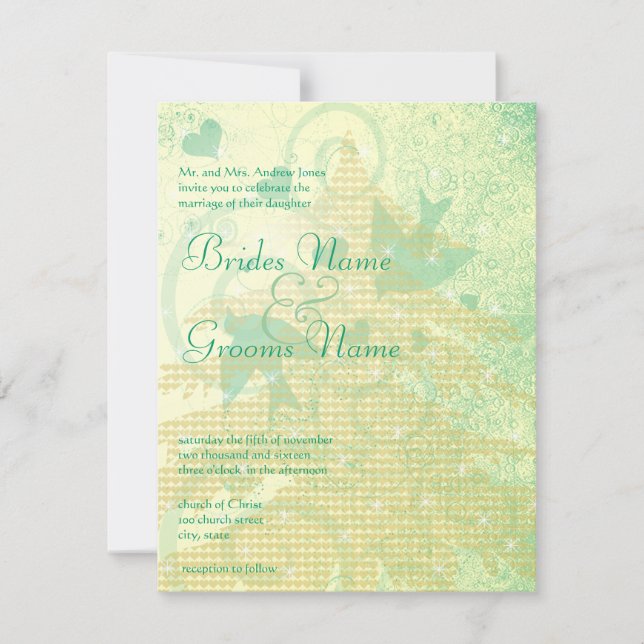 Aqua Blue Birds & Swirls Wedding Invitations (Front)