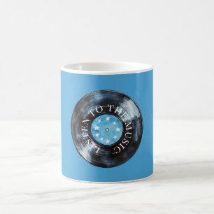 Aqua Blue Black Record Music Coffee Mug