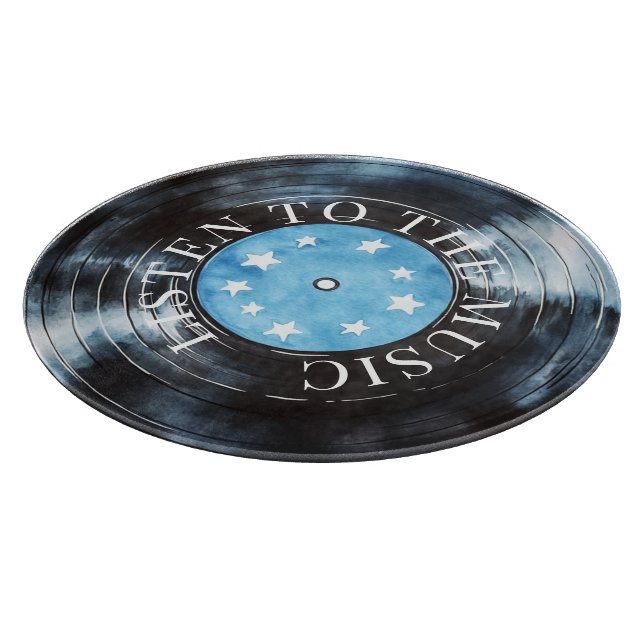 Aqua Blue Black Record Music Cutting Board (Corner)