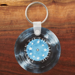 Aqua Blue Black Record Music Key Ring