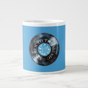 Aqua Blue Black Record Music Large Coffee Mug