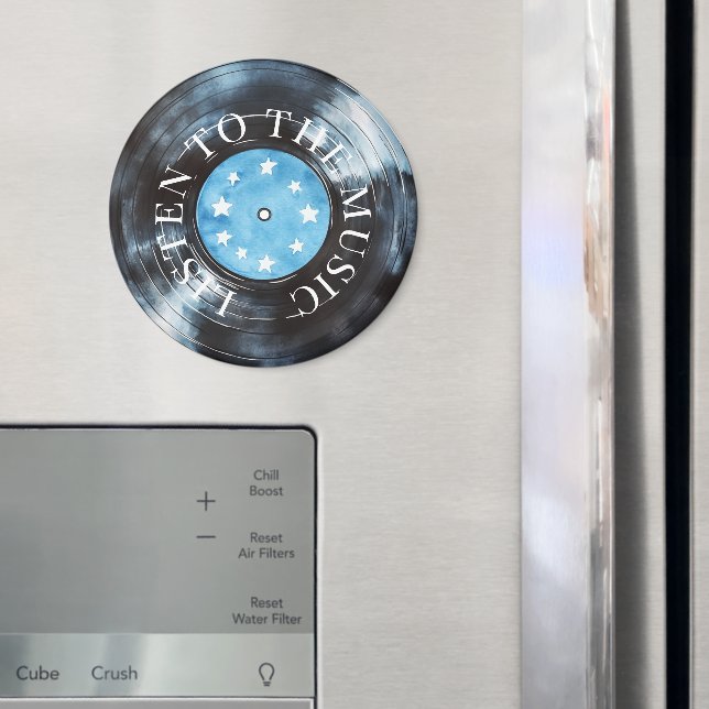 Aqua Blue Black Record Music Magnet (In Situ (Fridge))