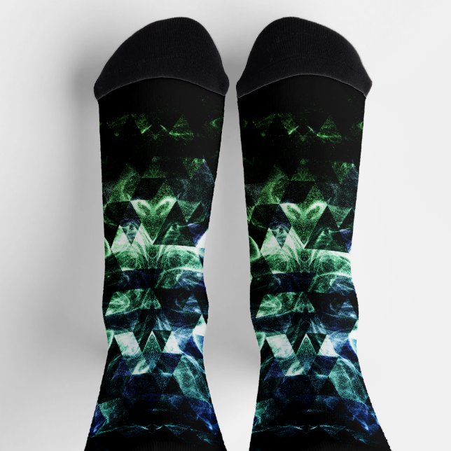 Aqua blue Black Triangle Geometric Smoky Abstract Socks (Top)